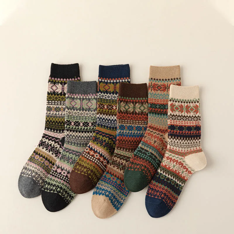 18cm Soft Cotton Slouch Socks Vintage Floral Socks For Fall/Winter in 6 Colours