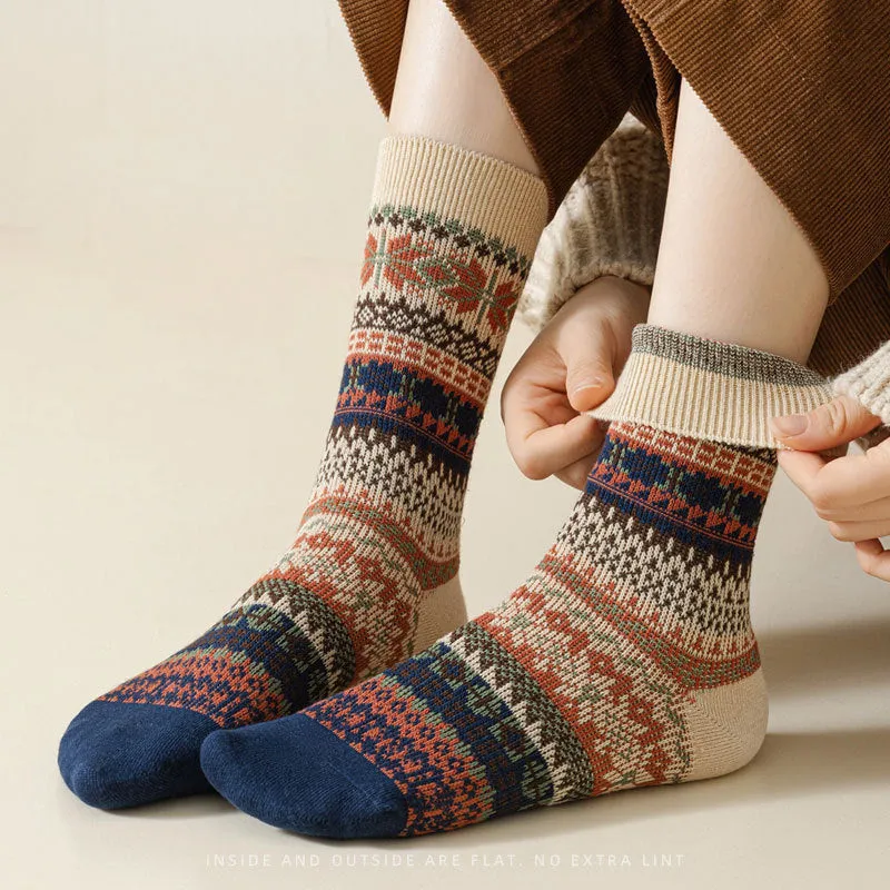 18cm Soft Cotton Slouch Socks Vintage Floral Socks For Fall/Winter in 6 Colours