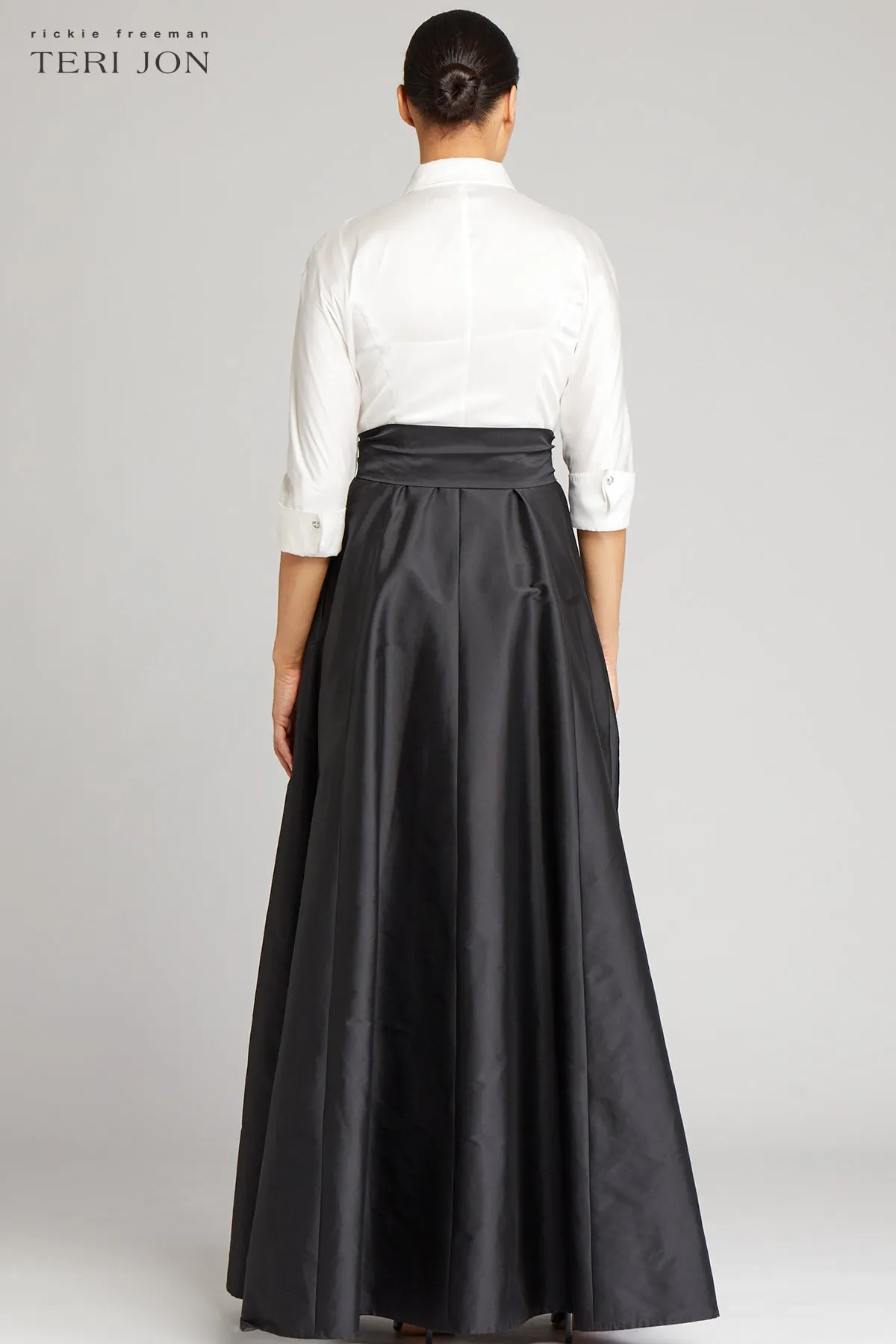 3/4 Sleeve Taffeta Shirt Waist Color Block Gown