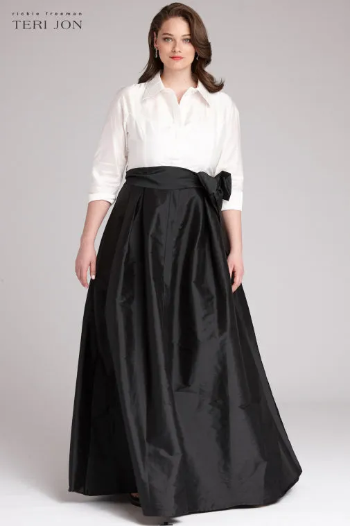 3/4 Sleeve Taffeta Shirt Waist Color Block Gown