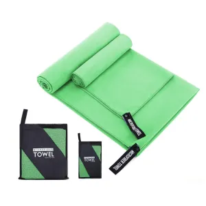 Absorbent Quick Dry Sports Towel Microfiber Bath Towel 40x80cm(Grass Green Square Mesh Bag)