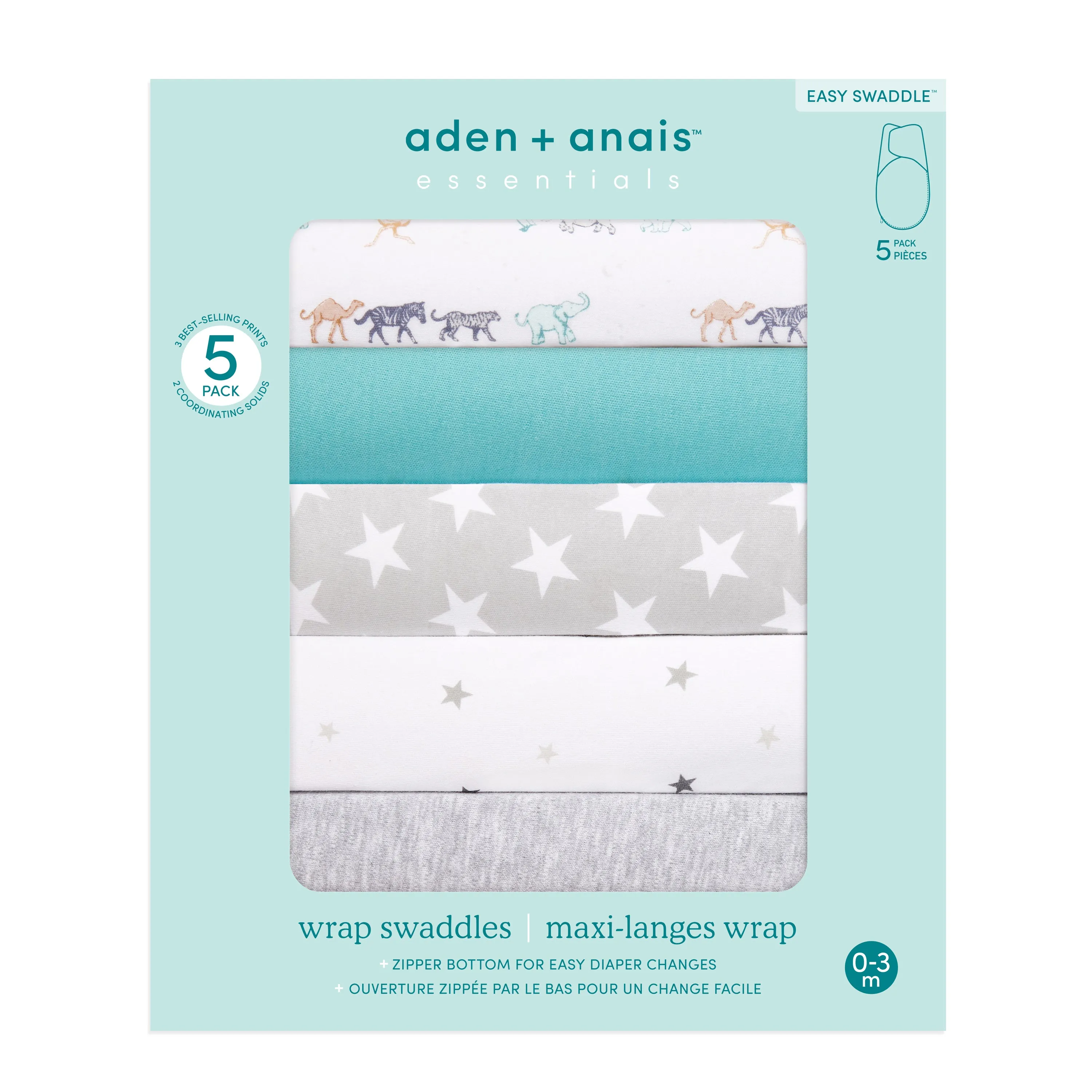 aden   anais Essential Cotton Easy Swaddle Wrap 5 pack Starlit Grey