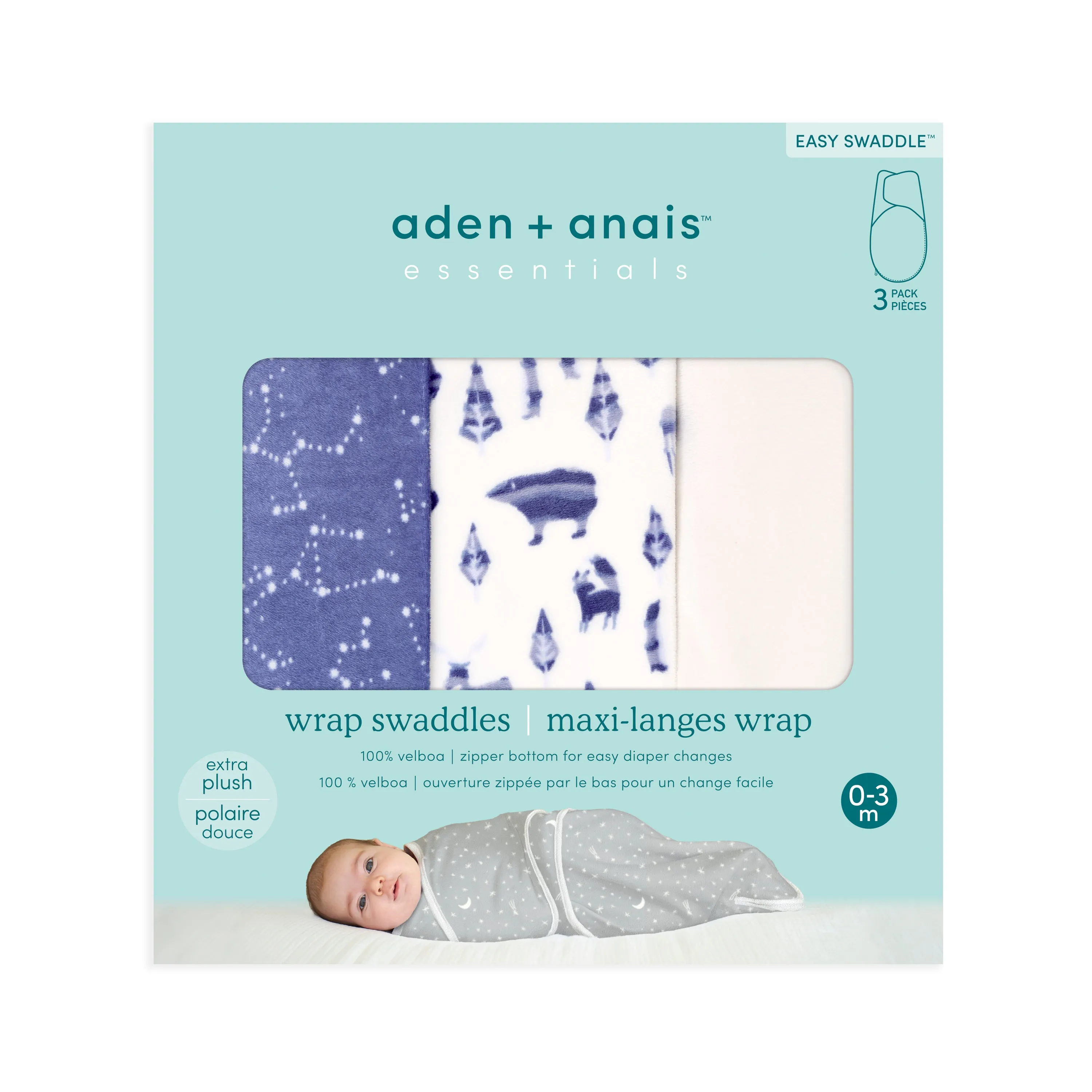 aden   anais Essential Cotton Wrap Swaddles 3 pack Scandinavian Sky Blue