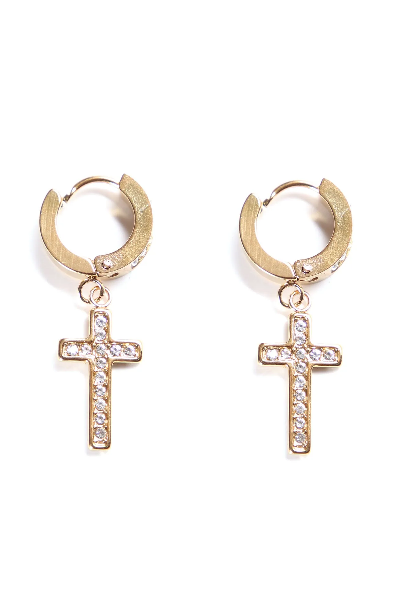 All Iced Up Dangling Cross Earrings - Gold