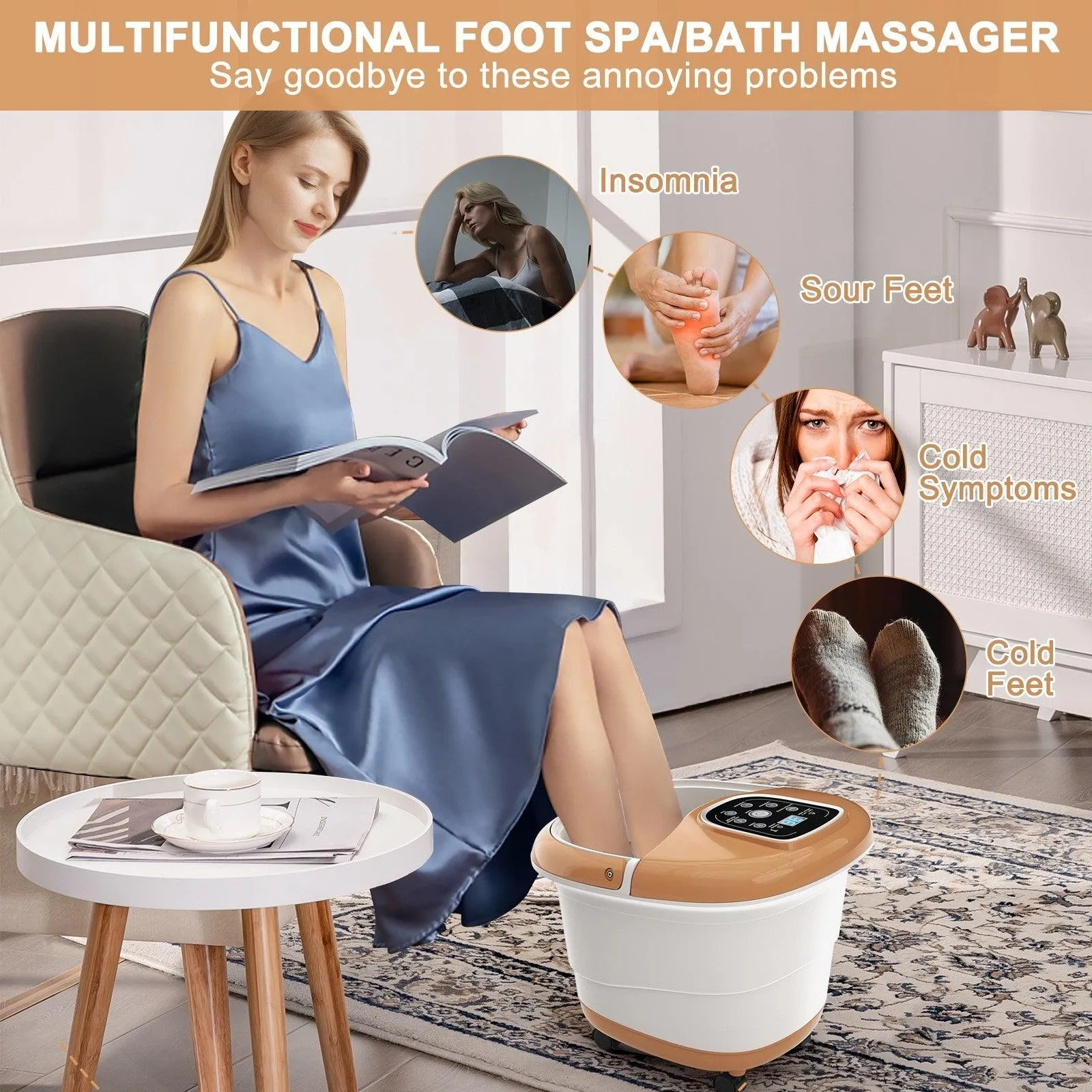 All-in-One Heat Bubble Vibration Foot Spa Massager with 6 Massage Rollers 13850496