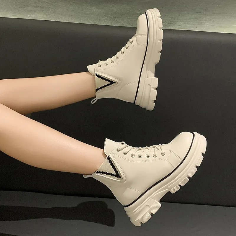 Amozae- Autumn Boots New Style Women Casual Shoes Platform Sneakers PU Leather Shoes Woman High Top White Shoes Tenis Feminino