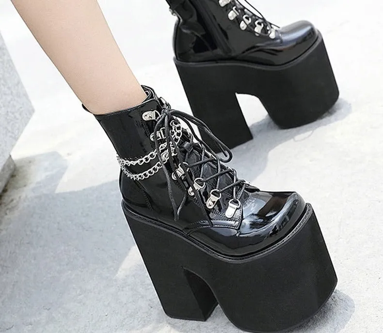 Amozae  Height 17Cm Nightclub Stage Ankle Booties Women Extreme Thick Platform Heel Gothic Punk Shoes Girls   Chain Party Boot