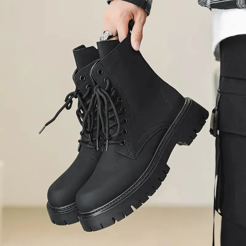 Amozae- Munhak Matte Black Chunky Lace-Up Boots