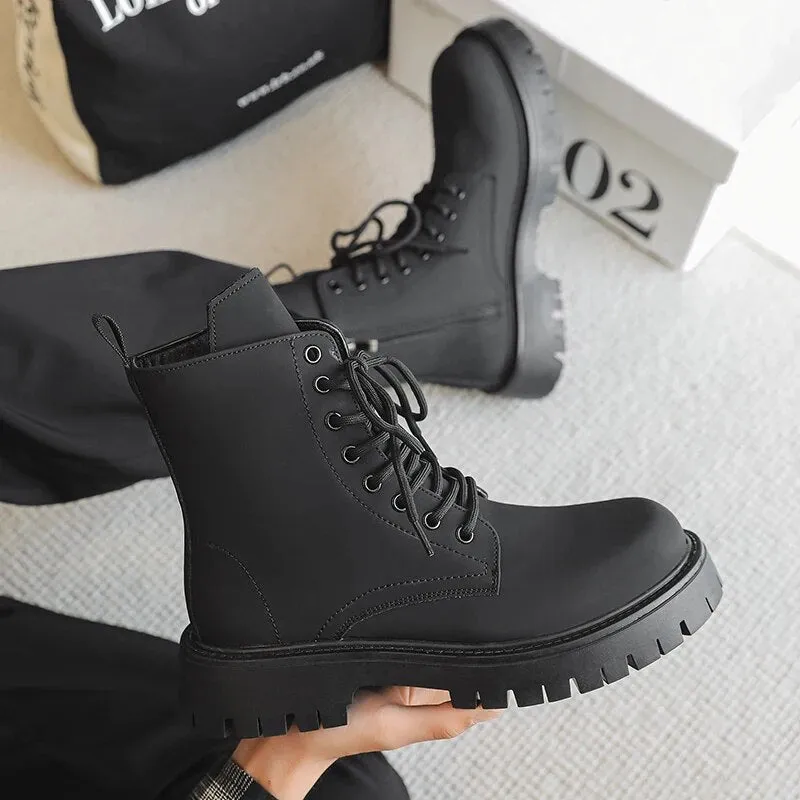 Amozae- Munhak Matte Black Chunky Lace-Up Boots