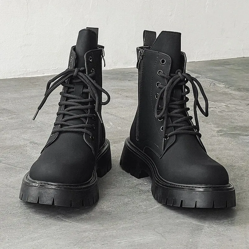 Amozae- Munhak Matte Black Chunky Lace-Up Boots