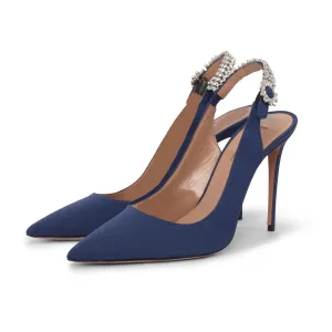 Aquazzura Navy Grosgrain Portrait Of Lady Slingbacks 39.5