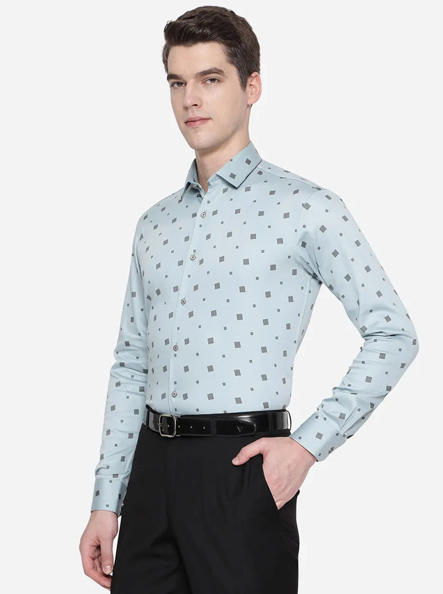 Ash Blue Printed Slim Fit Party Wear Shirt | JB Studio