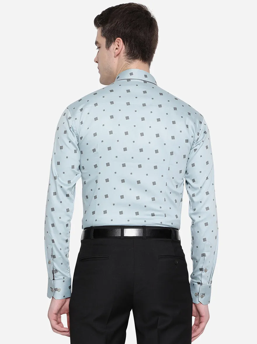 Ash Blue Printed Slim Fit Party Wear Shirt | JB Studio