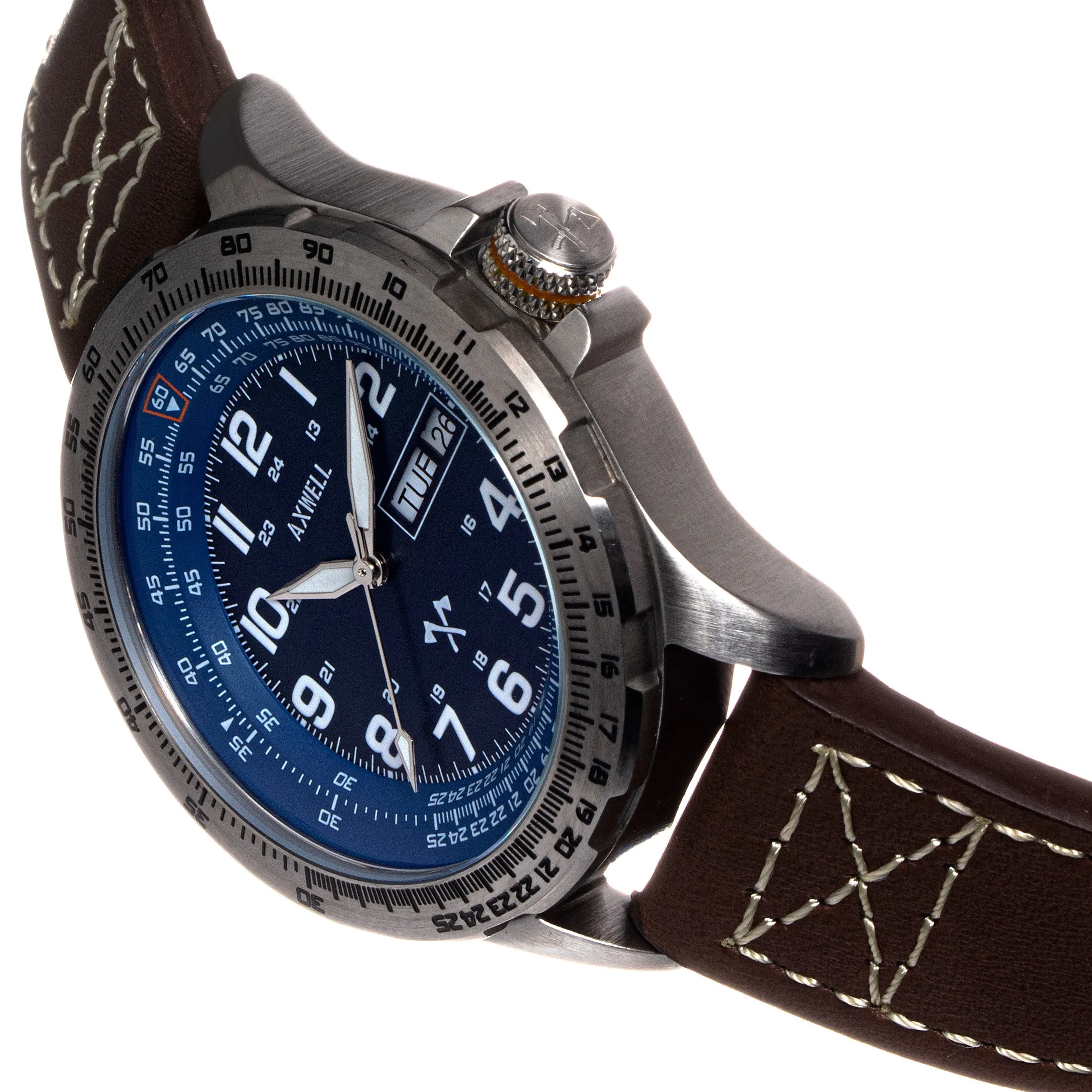 Axwell Blazer Leather Strap Watch - Brown/Navy