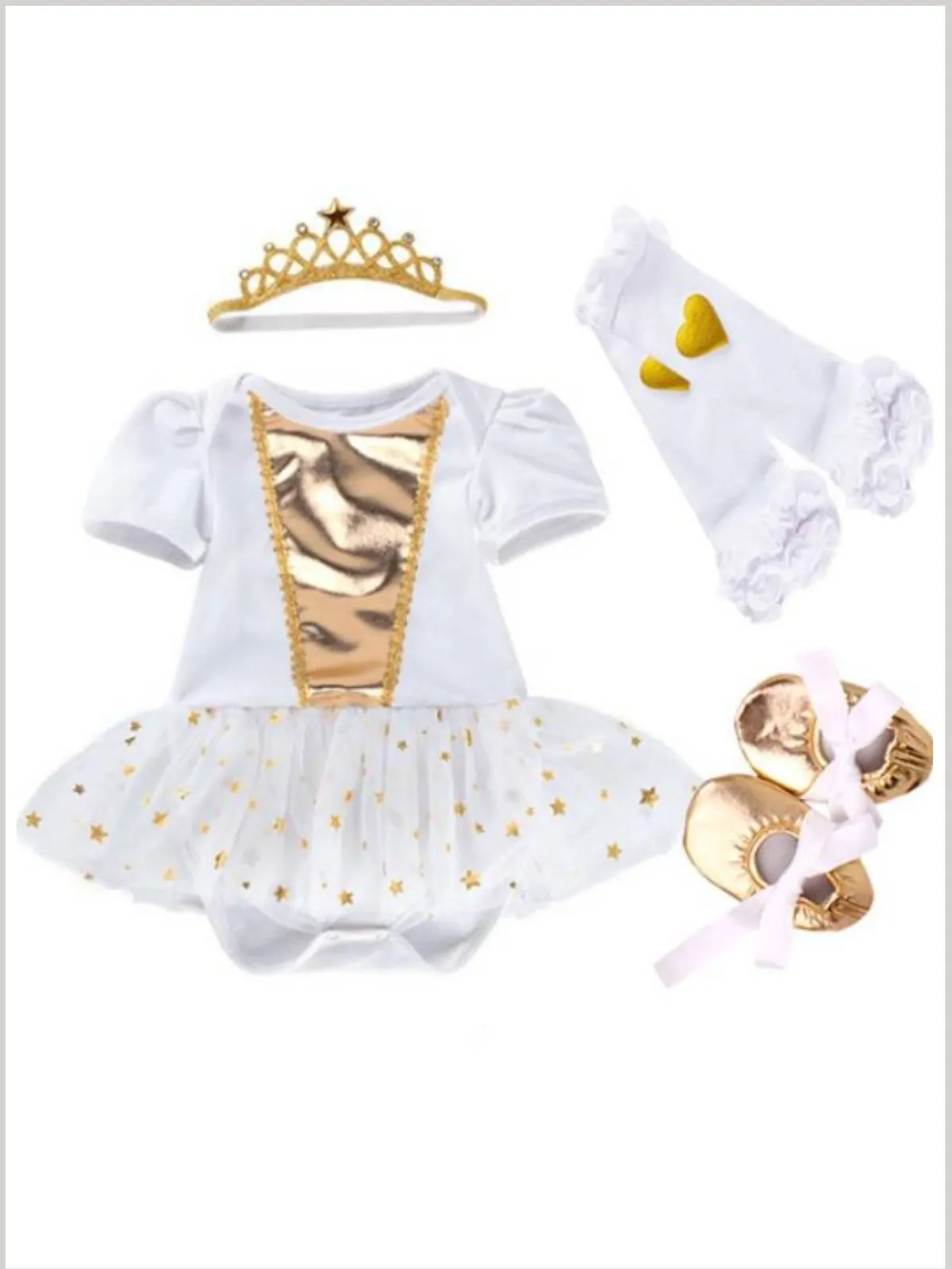 Baby Little Princess Onesie with Tiara Headband, Socks and Matching Shoes Set