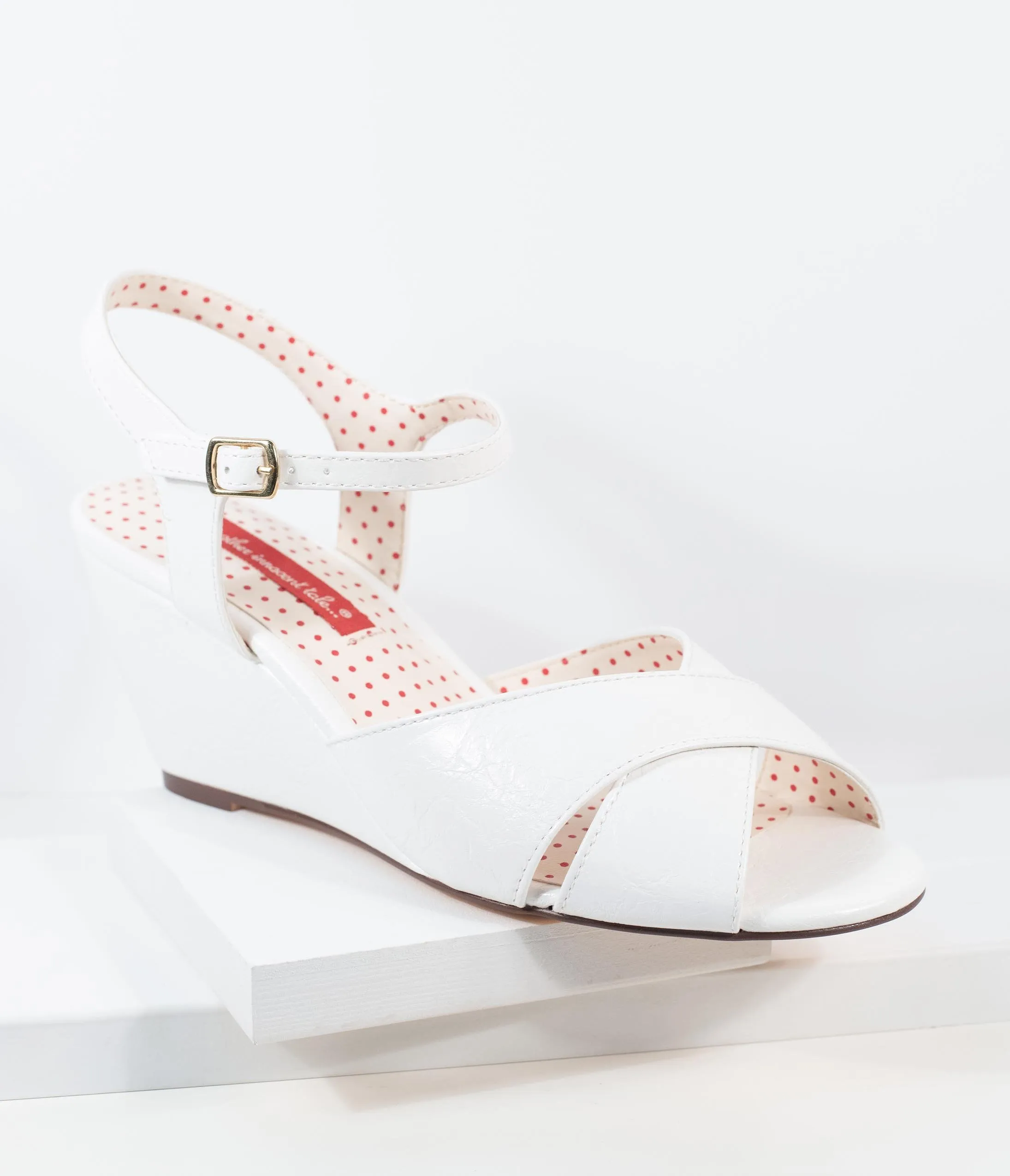 B.A.I.T. White Textured Leatherette Peep Toe Dima Wedges