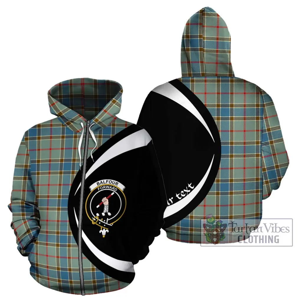 Balfour Blue Tartan Hoodie with Family Crest Circle Style