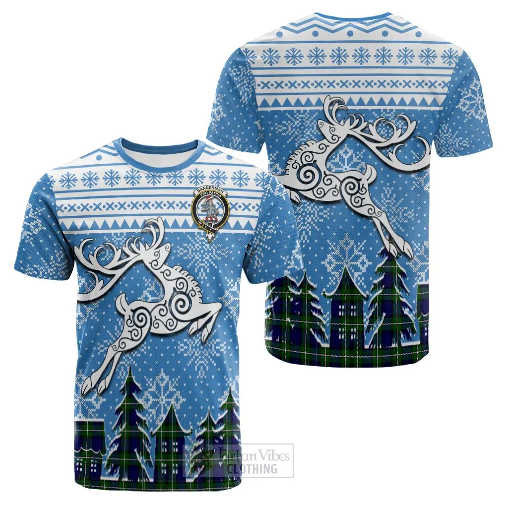 Bannerman Clan Christmas Cotton T-shirt Celtic Reindeer Style