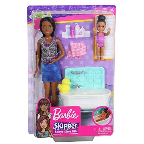 Barbie Skipper Babysitters Inc. Playset with Bathtub, Babysitting Skipper Doll and Small Toddler Doll