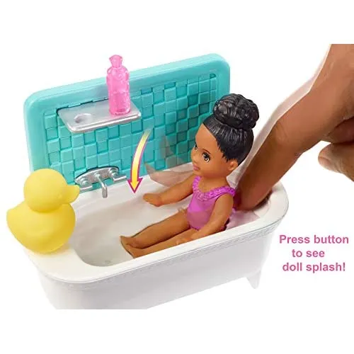 Barbie Skipper Babysitters Inc. Playset with Bathtub, Babysitting Skipper Doll and Small Toddler Doll