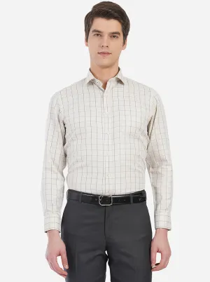 Beige Blue Checked Slim Fit Formal Shirt | Greenfibre