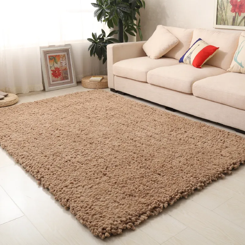 Beige Plain Shaggy Rug - Snug