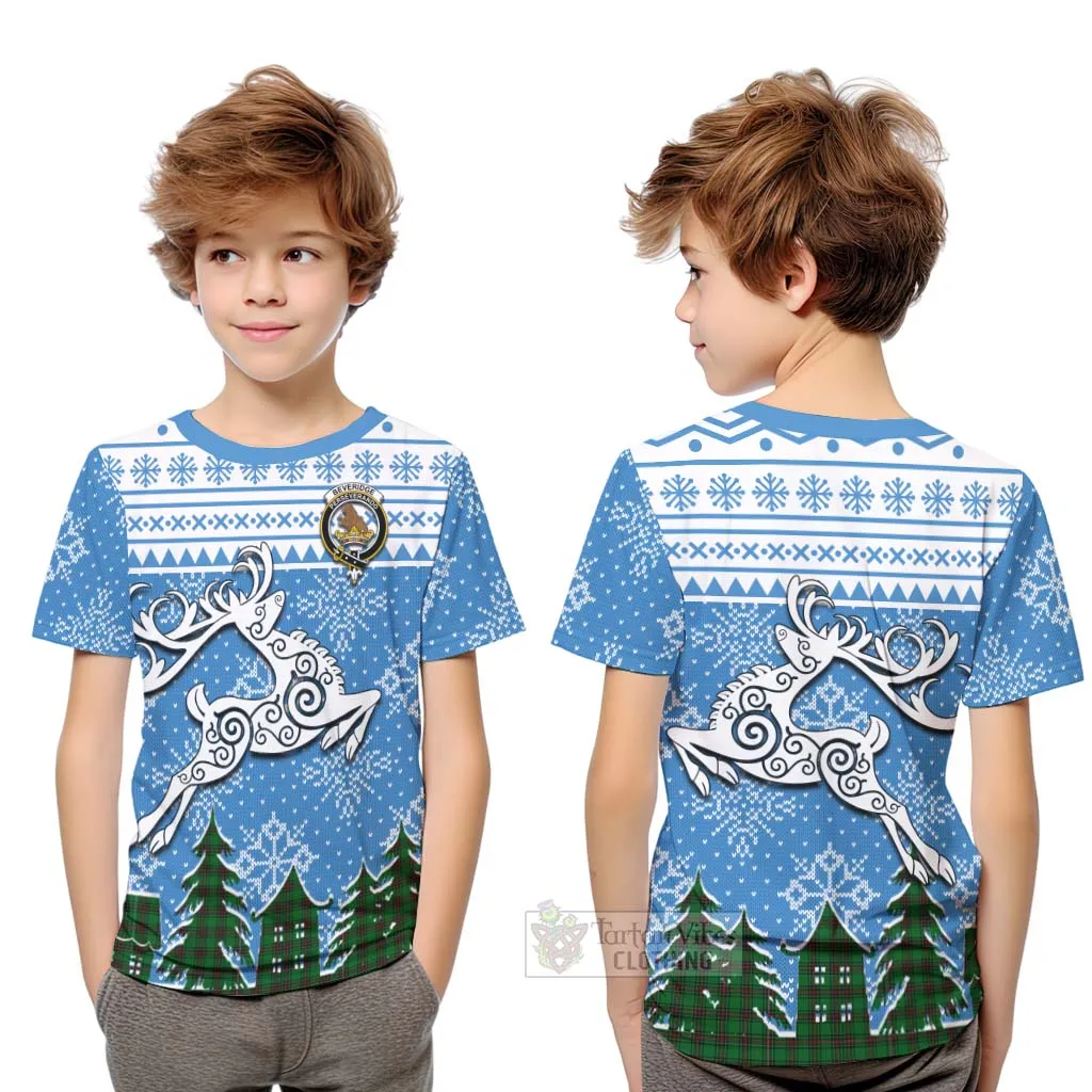 Beveridge Clan Christmas Kid T-Shirt Celtic Reindeer Style