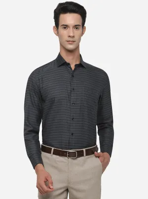 Black Striped Regular Fit Formal Shirt | Greenfibre