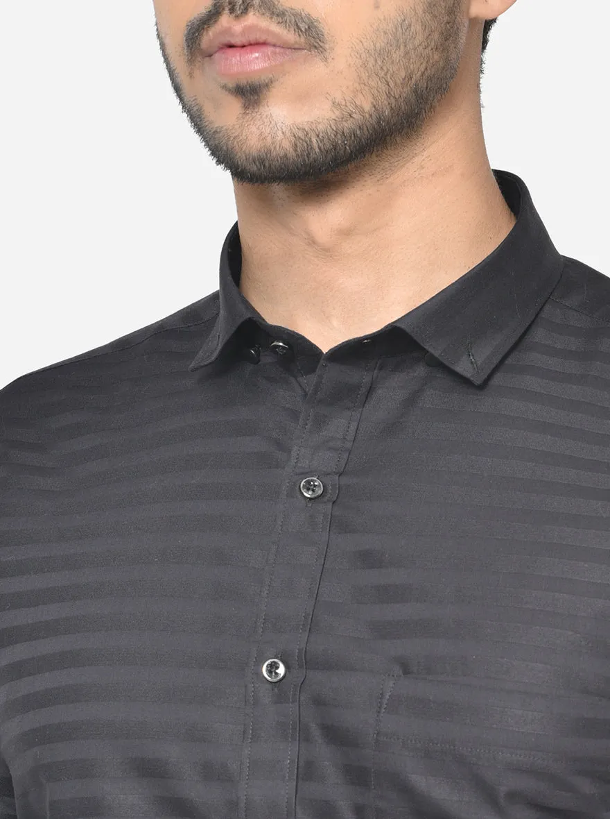 Black Striped Slim Fit Party Wear Shirt | Greenfibre