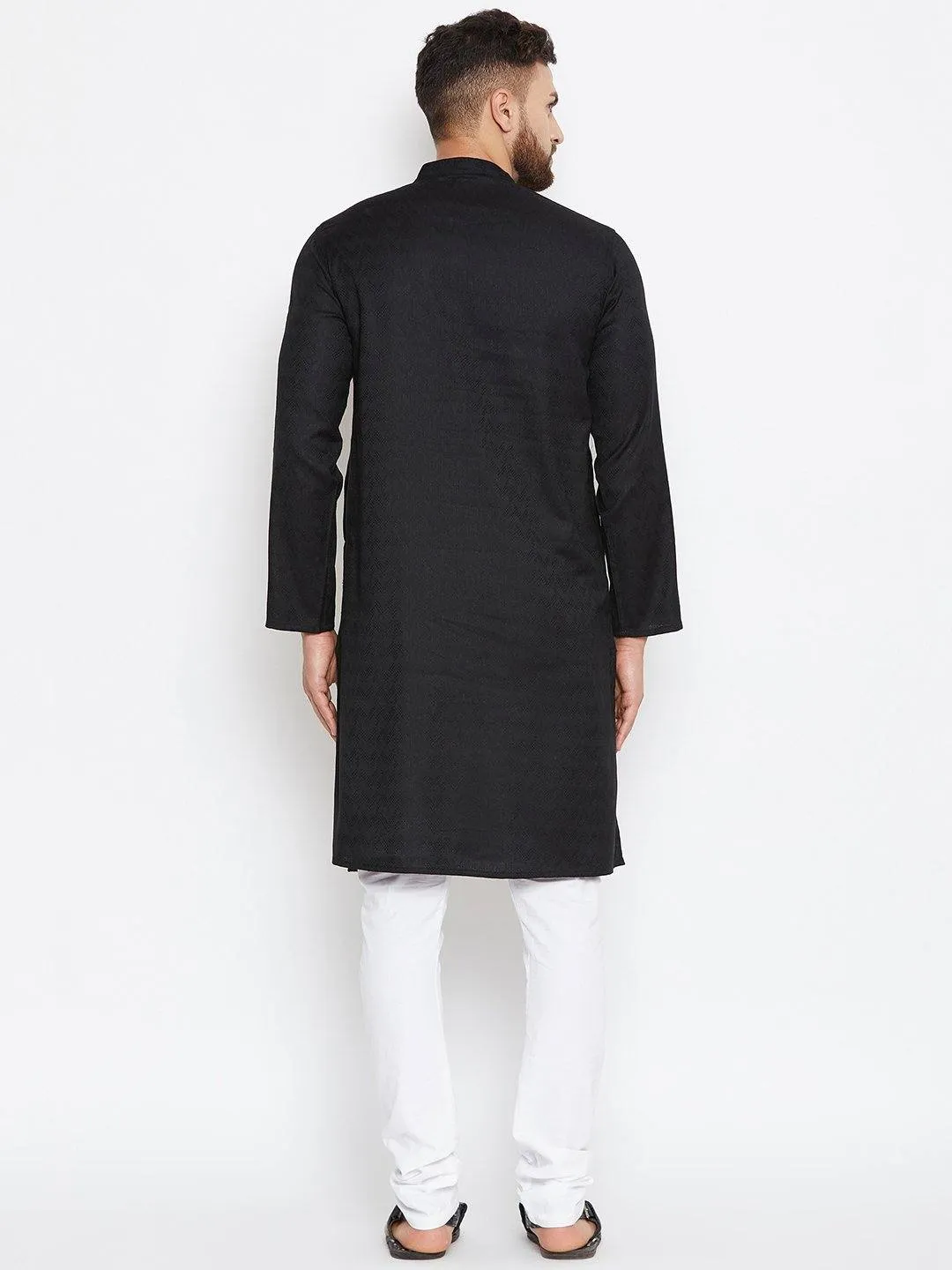 Black Woven Design Cotton Men's Kurta