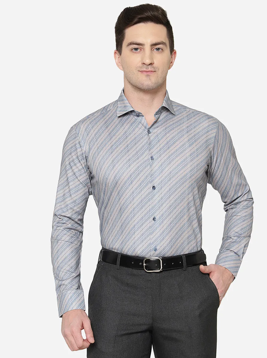 Blue & Beige Striped Slim Fit Party Wear Shirt | JB Studio