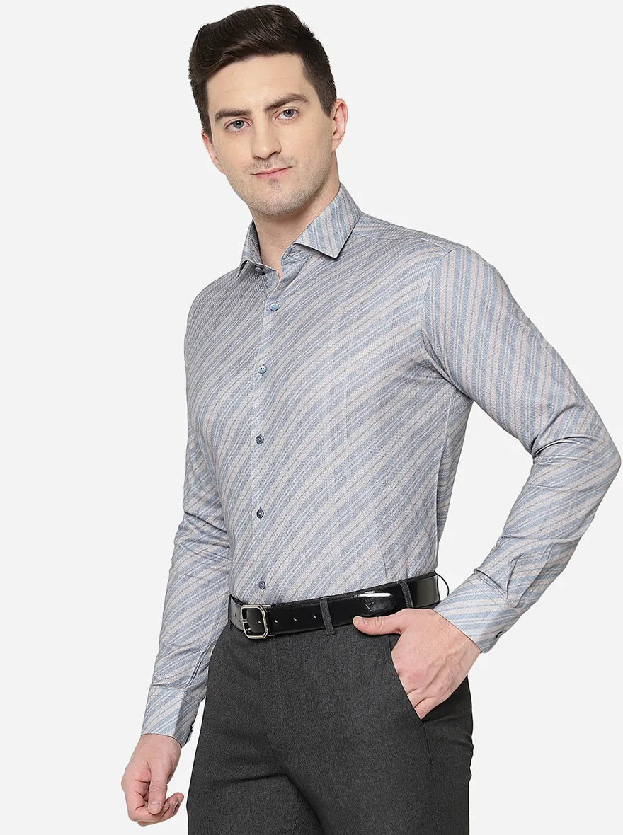 Blue & Beige Striped Slim Fit Party Wear Shirt | JB Studio