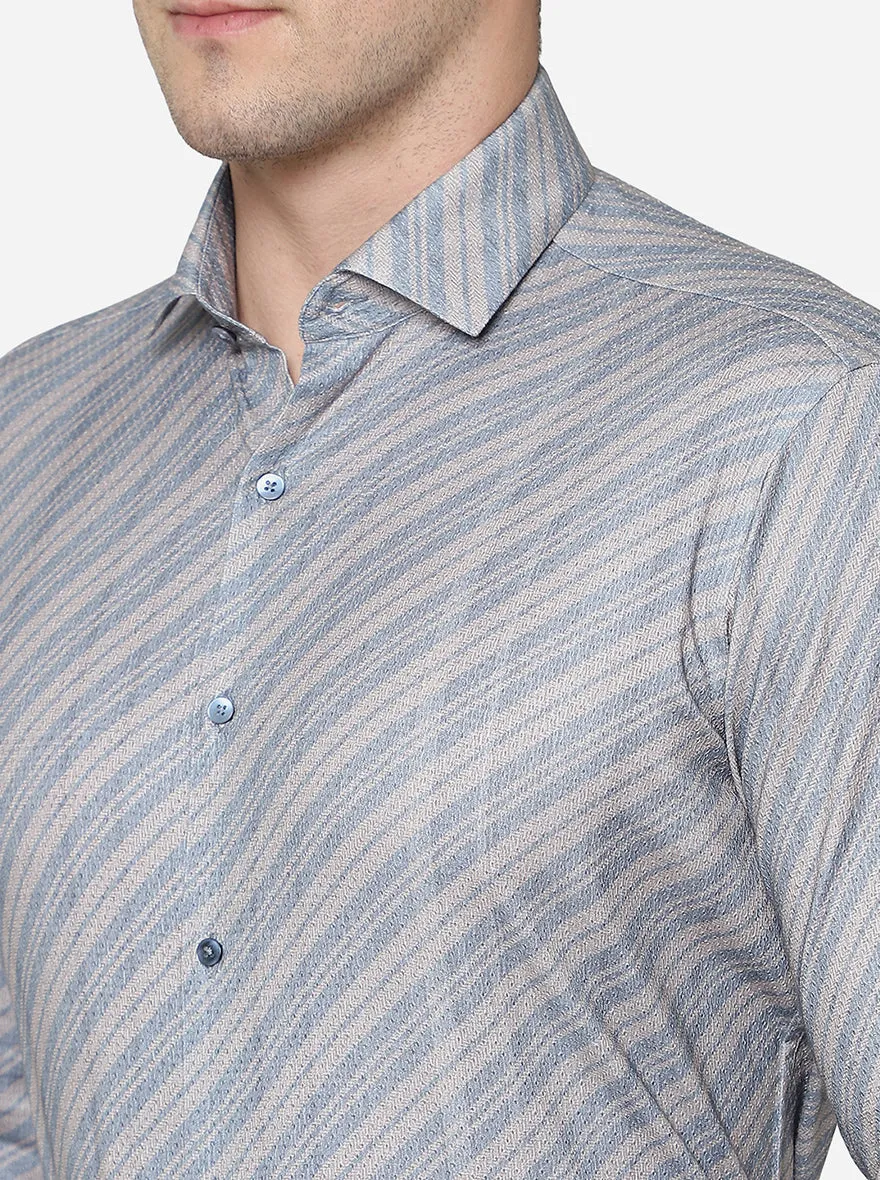 Blue & Beige Striped Slim Fit Party Wear Shirt | JB Studio