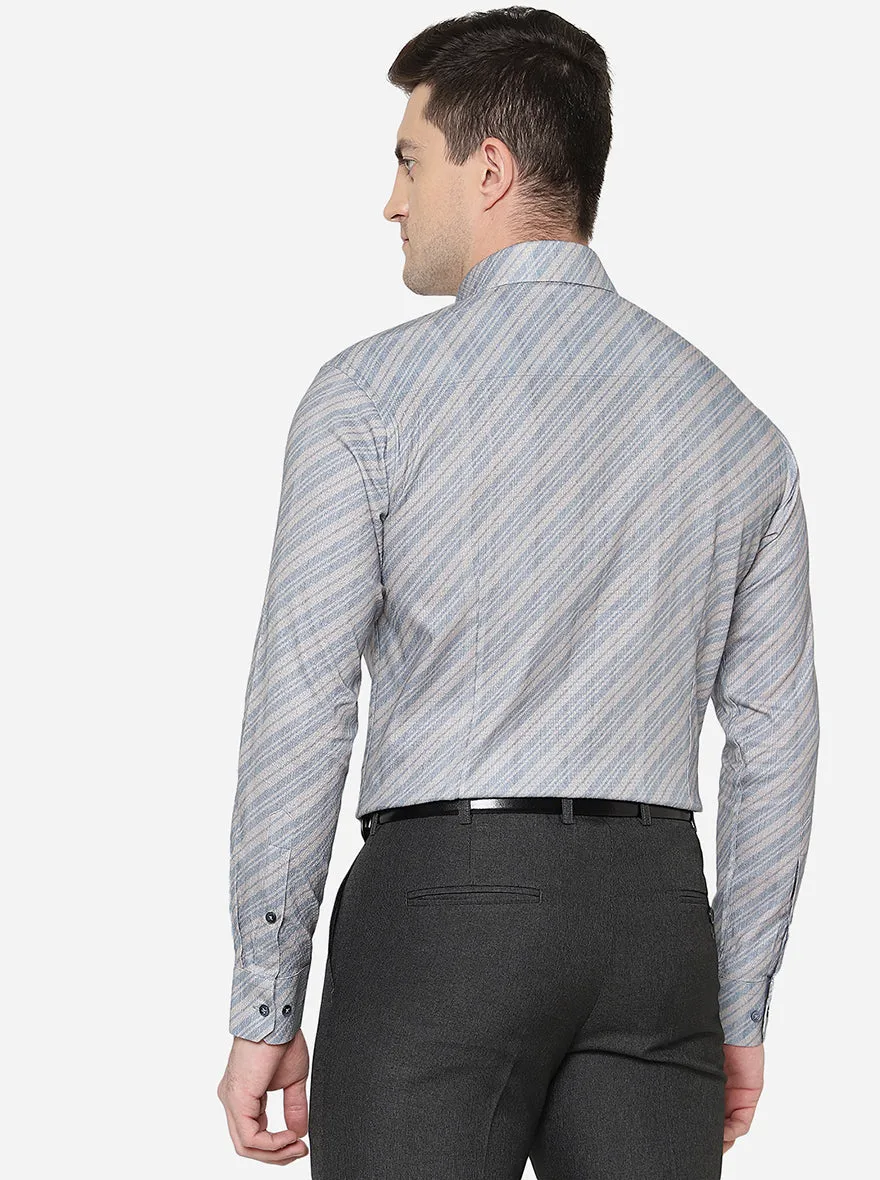 Blue & Beige Striped Slim Fit Party Wear Shirt | JB Studio