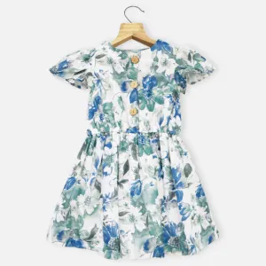 Blue Floral Printed Cotton Dress