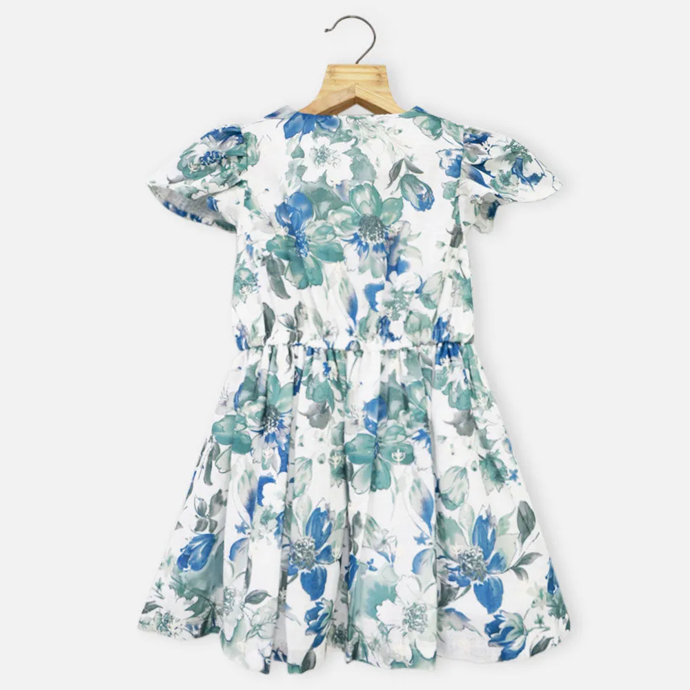 Blue Floral Printed Cotton Dress