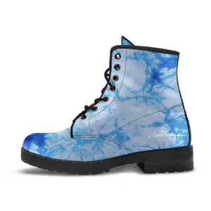 Blue Tie Dye Leather Boots (Vegan)