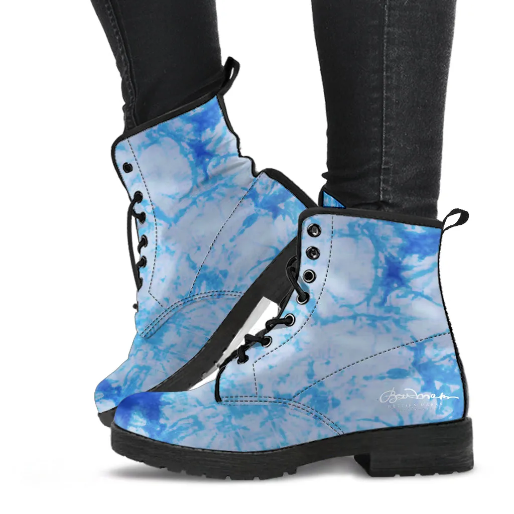 Blue Tie Dye Leather Boots (Vegan)