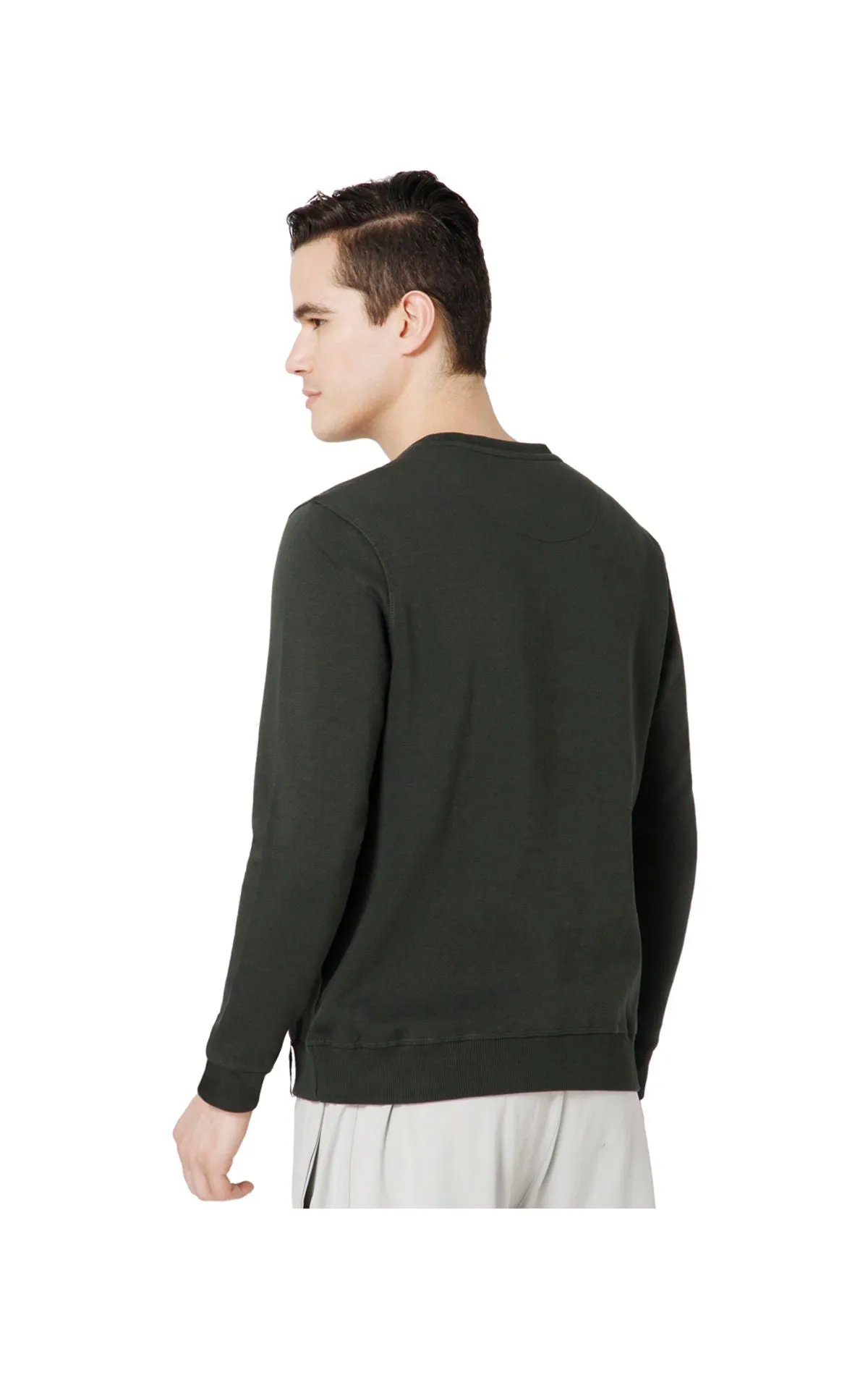 Bodyactive Men Fleece Crew Neck Green Sweatshirt TSM111-OLI