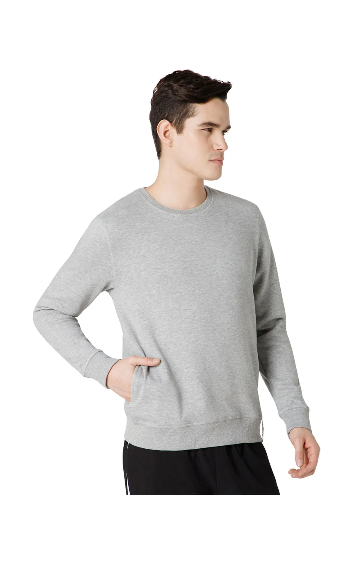 Bodyactive Men Fleece Crew Neck Grey Sweatshirt TSM111-GRML