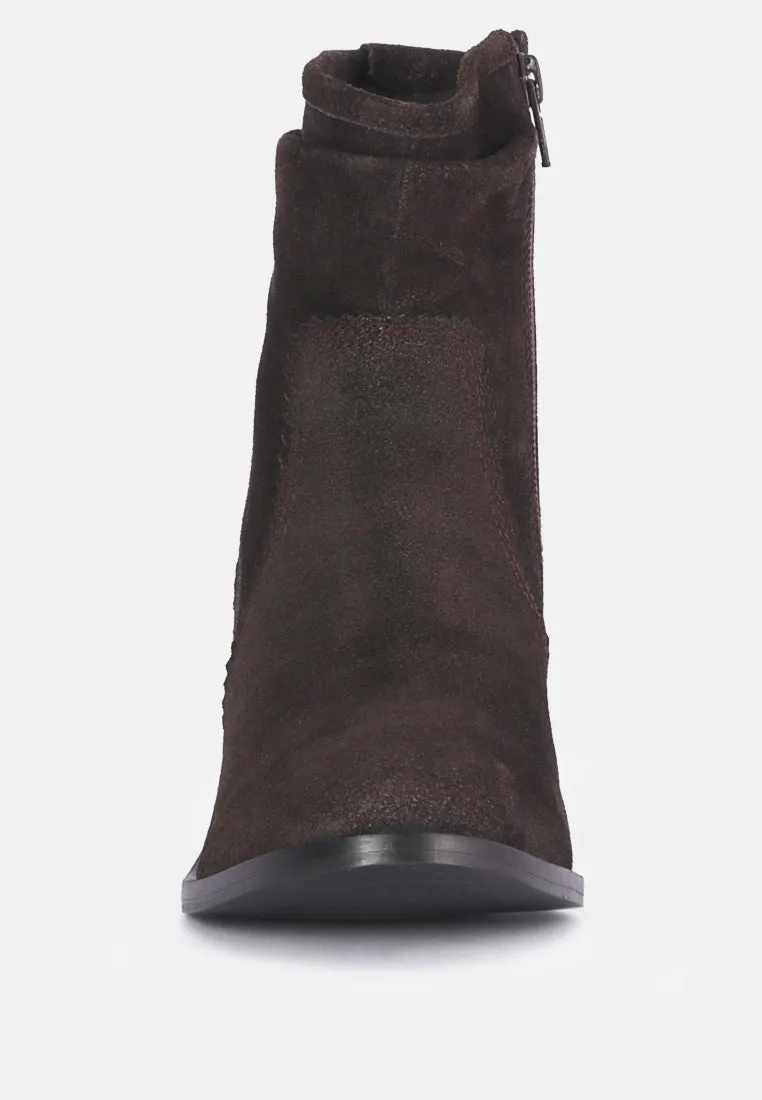 BOWIE Dark Brown Stacked Heel Leather Boots