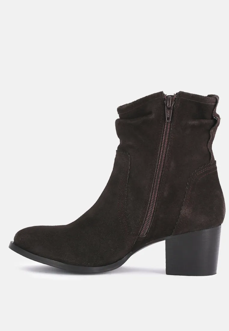 BOWIE Dark Brown Stacked Heel Leather Boots