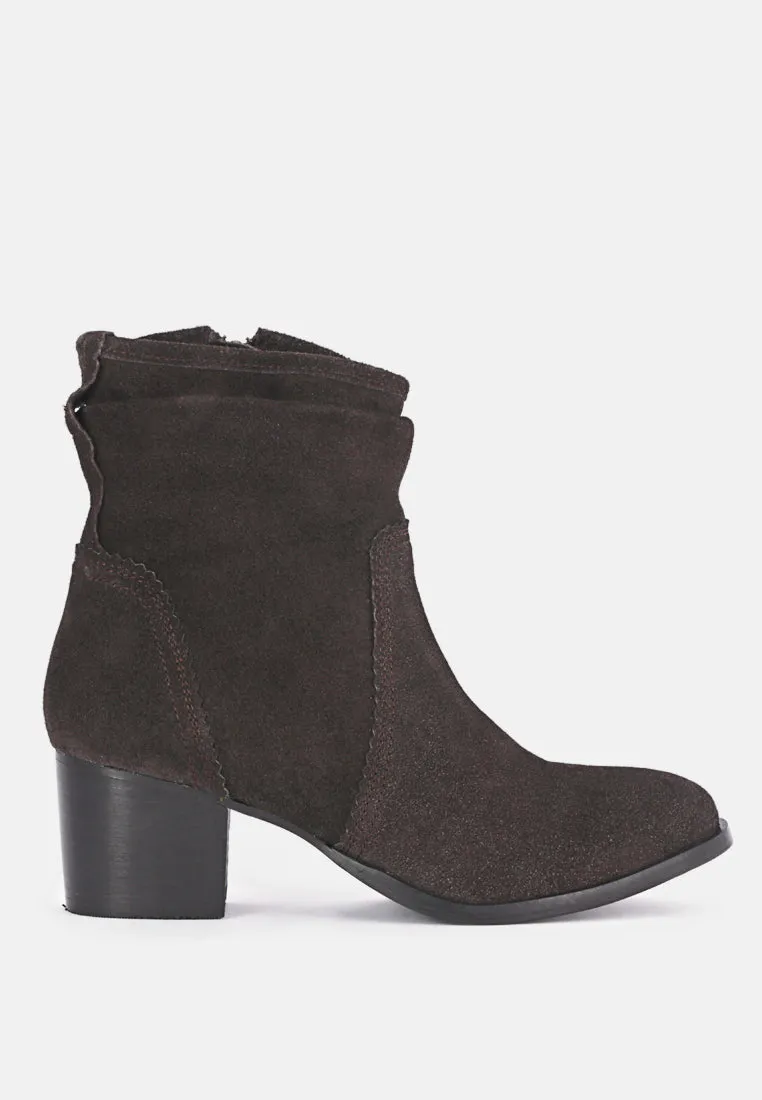 BOWIE Dark Brown Stacked Heel Leather Boots