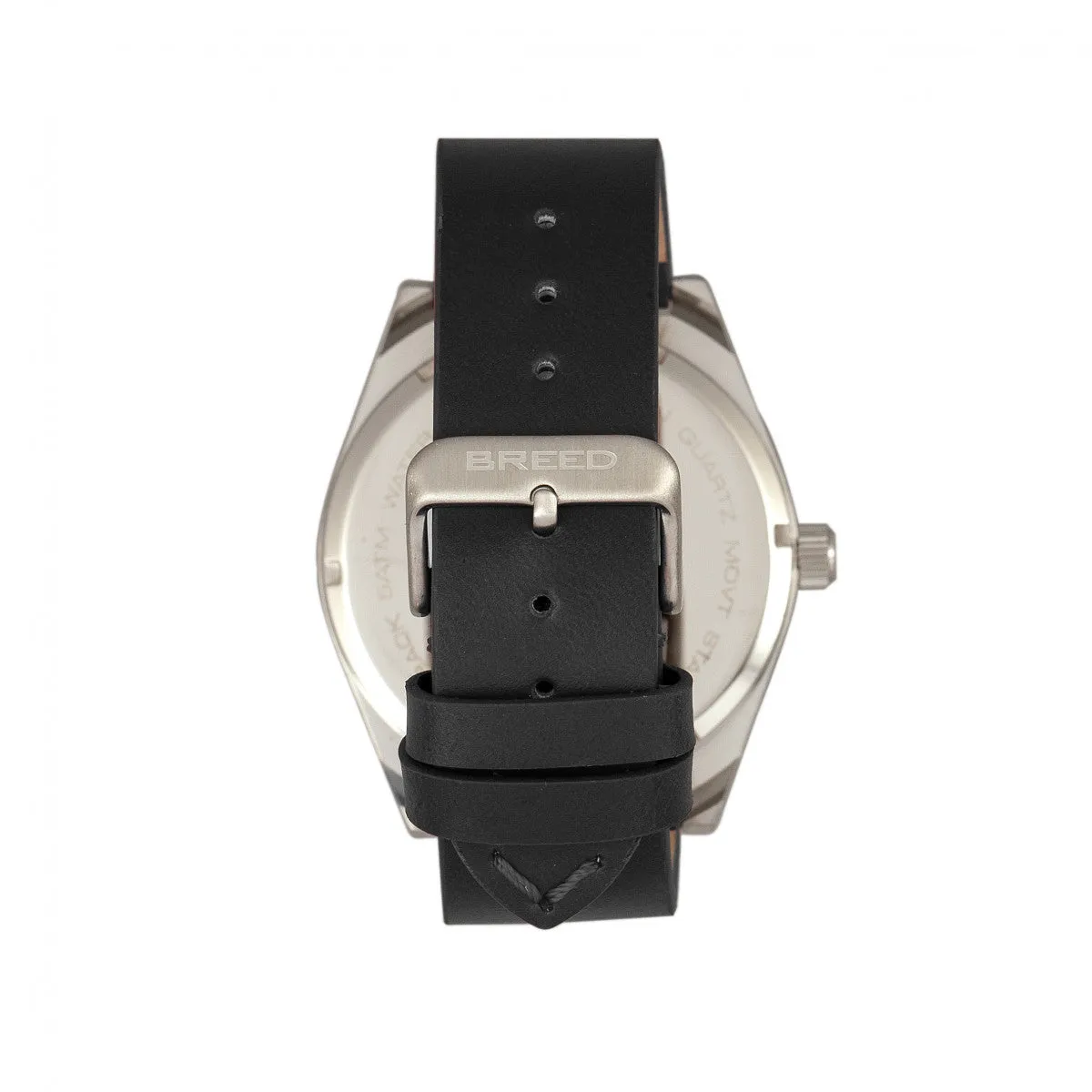 Breed Ranger Leather-Band Watch w/Date - Silver/Black