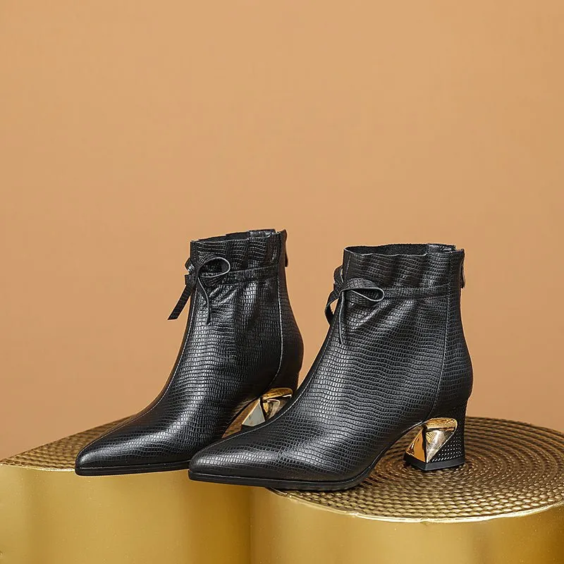 BritLuxe Exotic Bow Ankle Boots