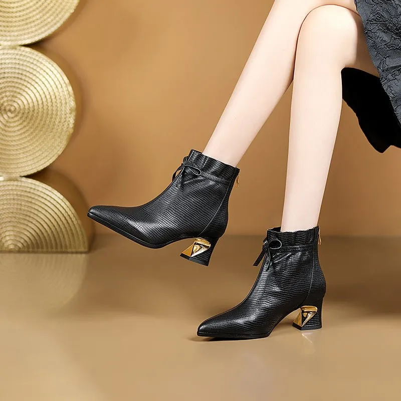 BritLuxe Exotic Bow Ankle Boots