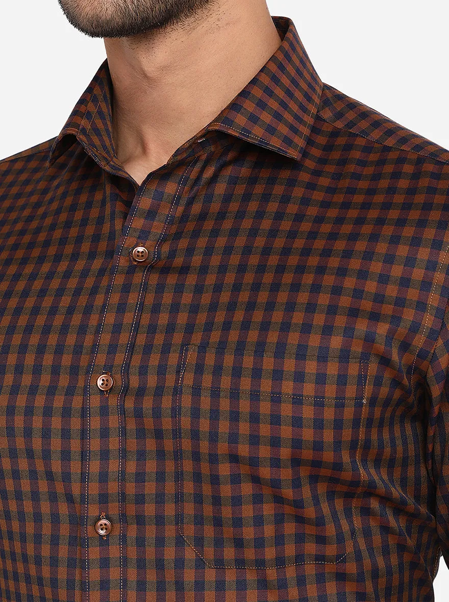 Brown & Blue Checked Slim Fit Formal Shirt | Greenfibre