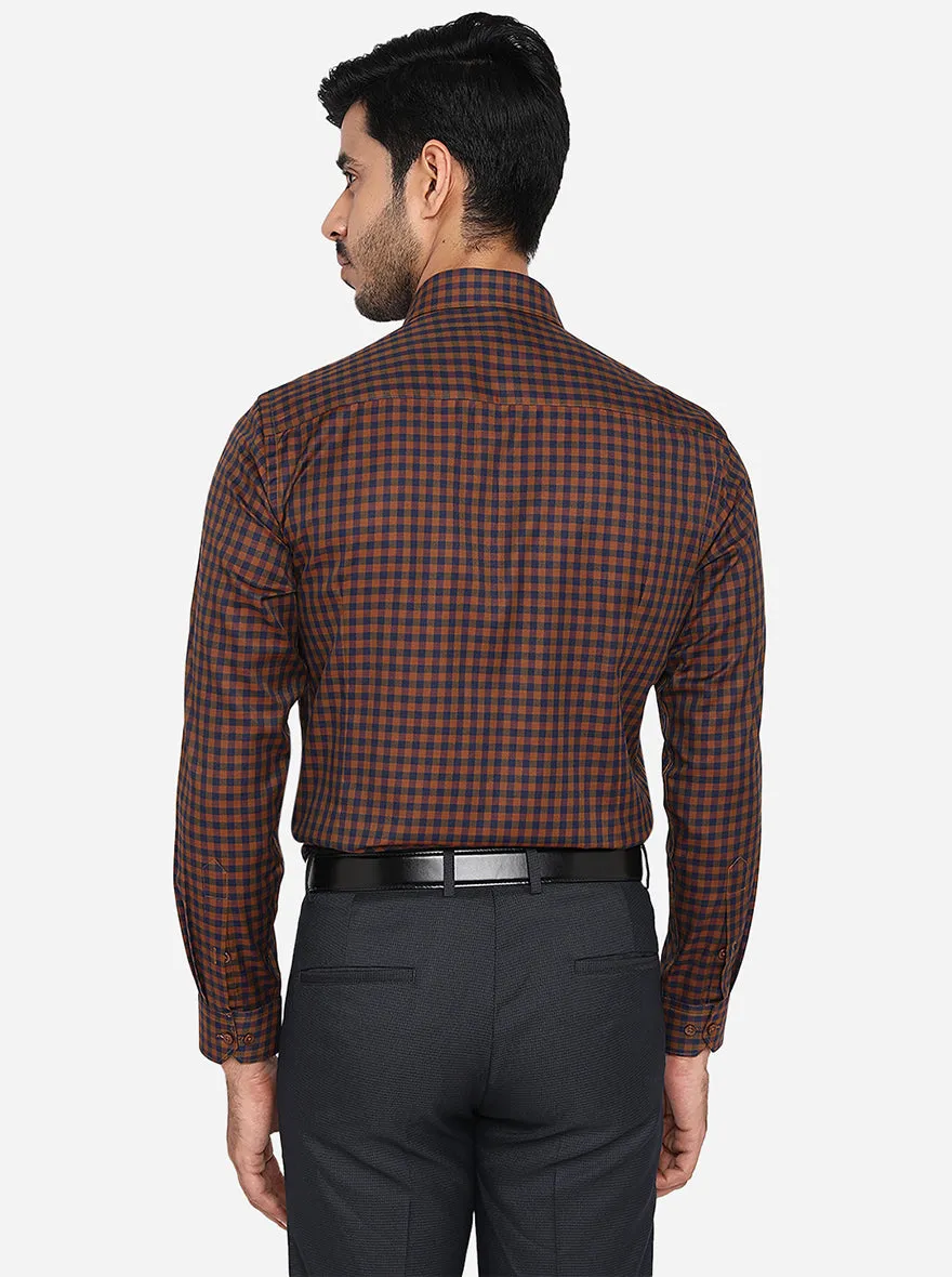 Brown & Blue Checked Slim Fit Formal Shirt | Greenfibre