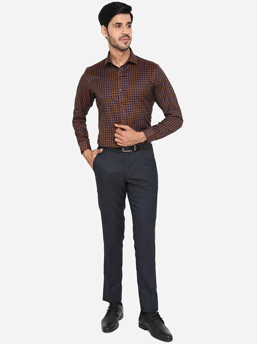 Brown & Blue Checked Slim Fit Formal Shirt | Greenfibre