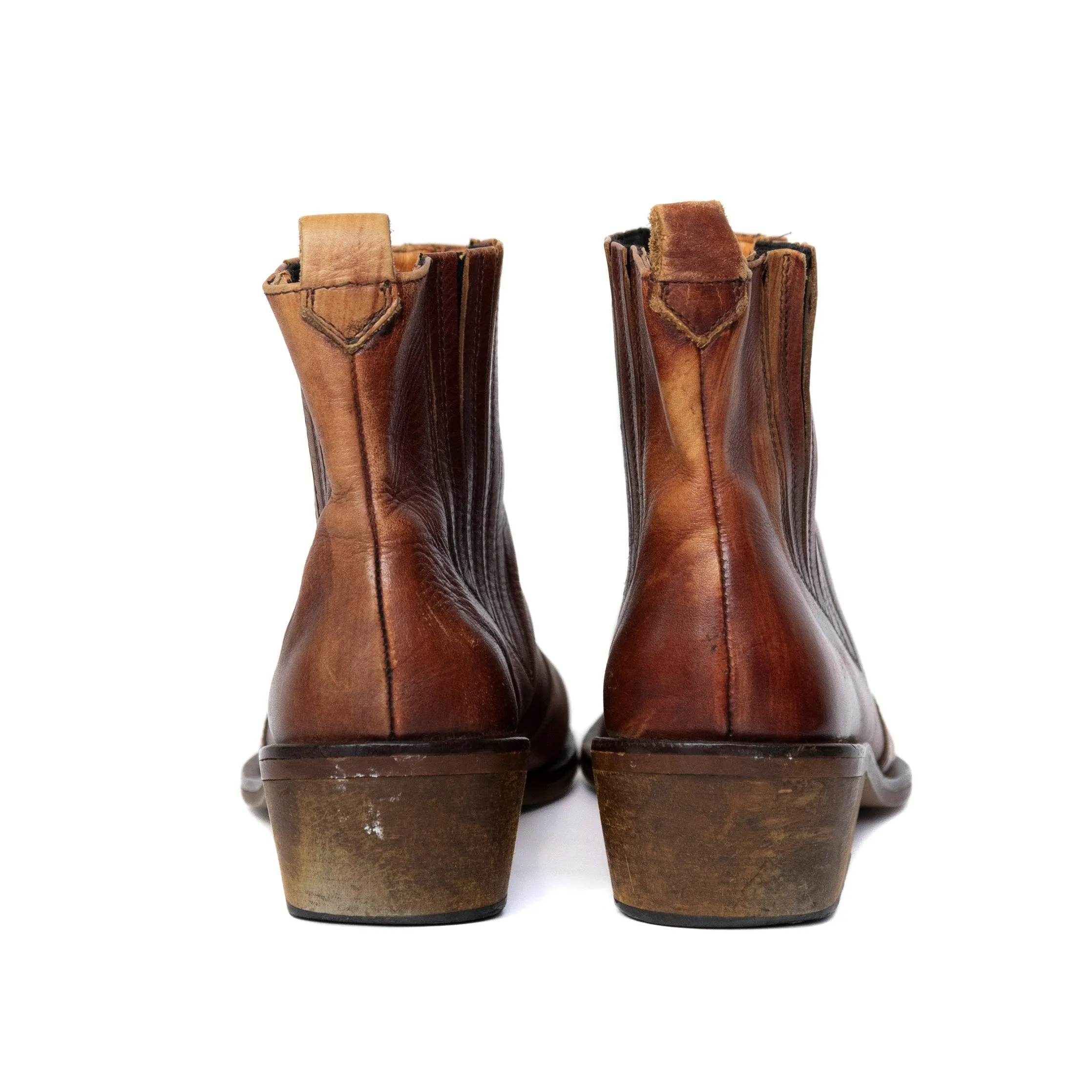 Brown Leather Calf Length Boots